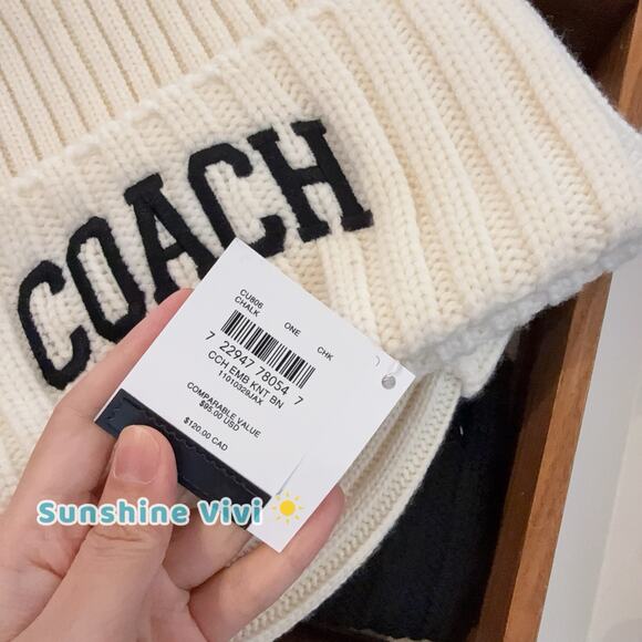NWT Coach 1941 Embroidered Knit Beanie Wool CU806 Chalk White Unisex One Size - Picture 2 of 9